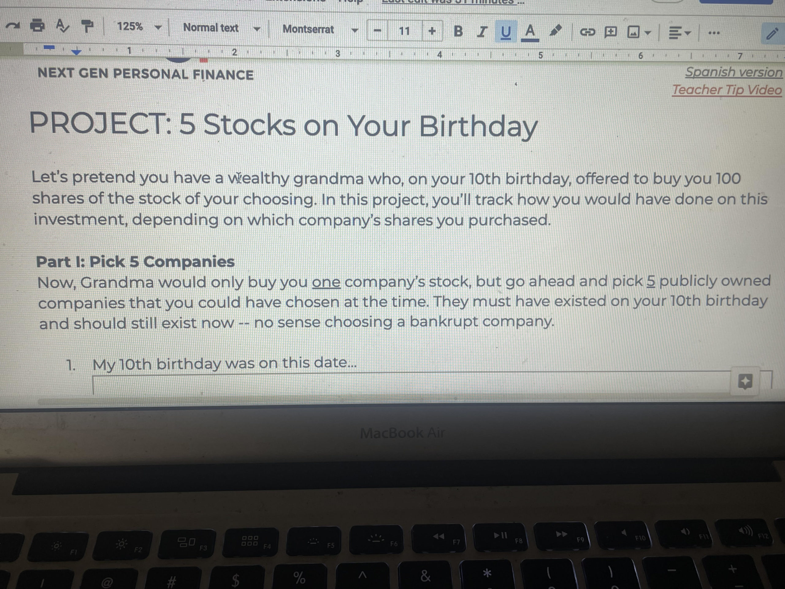 Financial Literacy Project: Stocks on Your Birthday